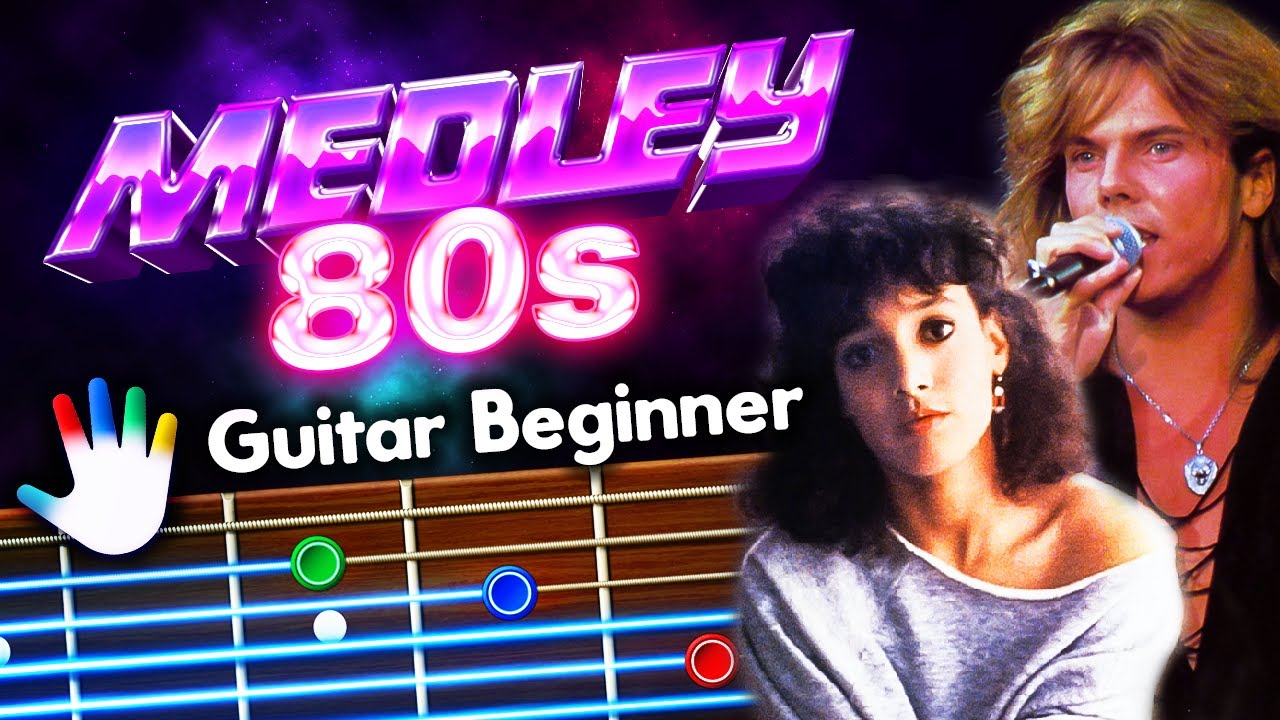 80's Medley Guitar Lessons for Beginners Tutorial | Easy Chords + Lyrics + Backing Track