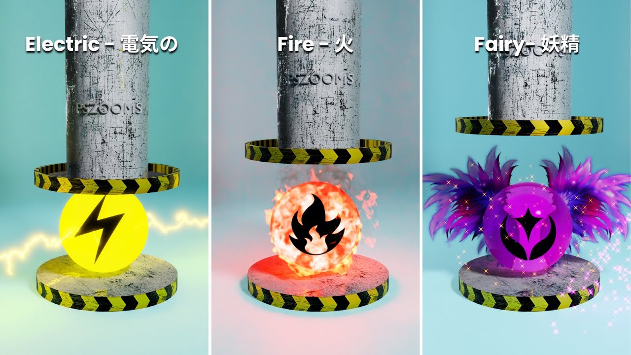 Pok&eacute;mon Energy vs Hydraulic Press Machine | Satisfying Blender Simulation