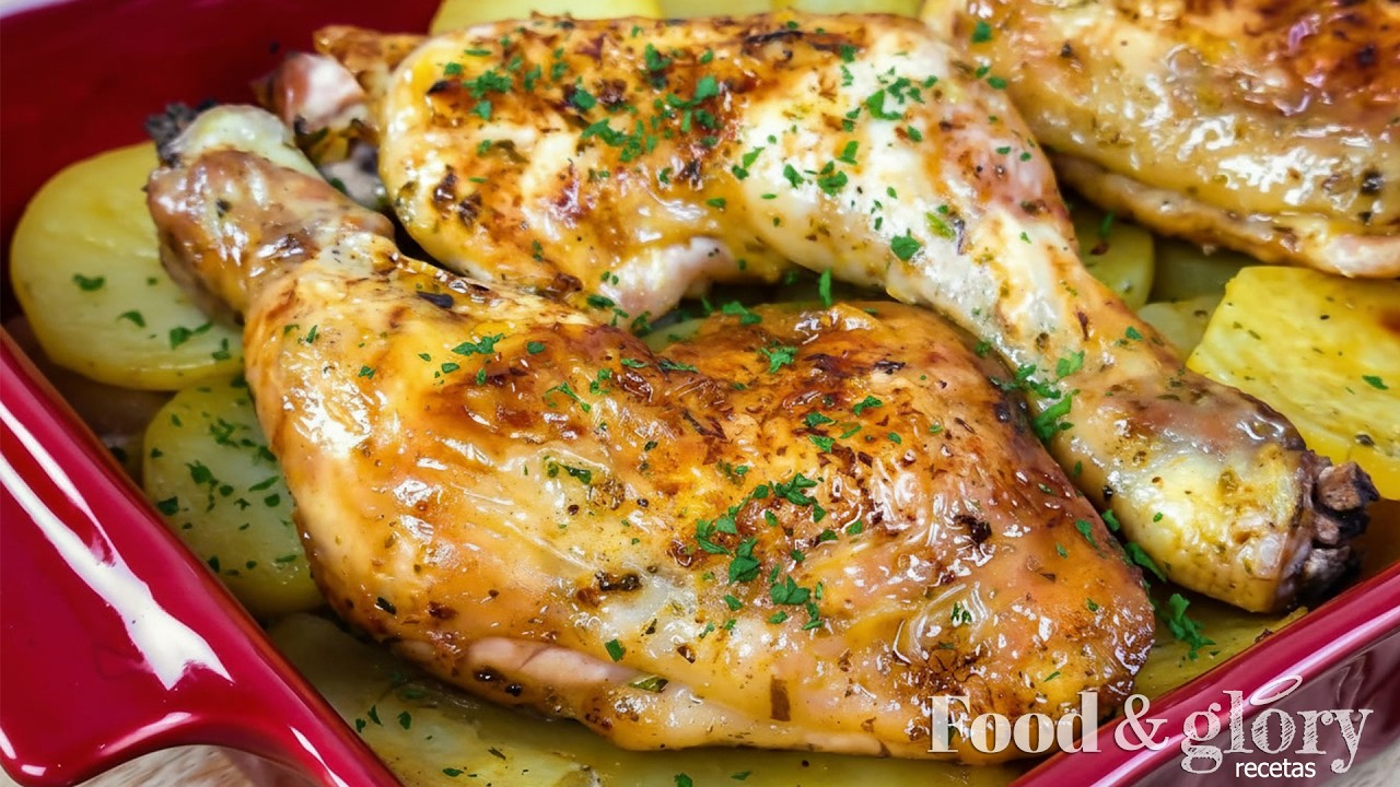Pollo al Horno con Patatas y Cebolla + Truco de Salsa Para Chuparse los Dedos 😋👌