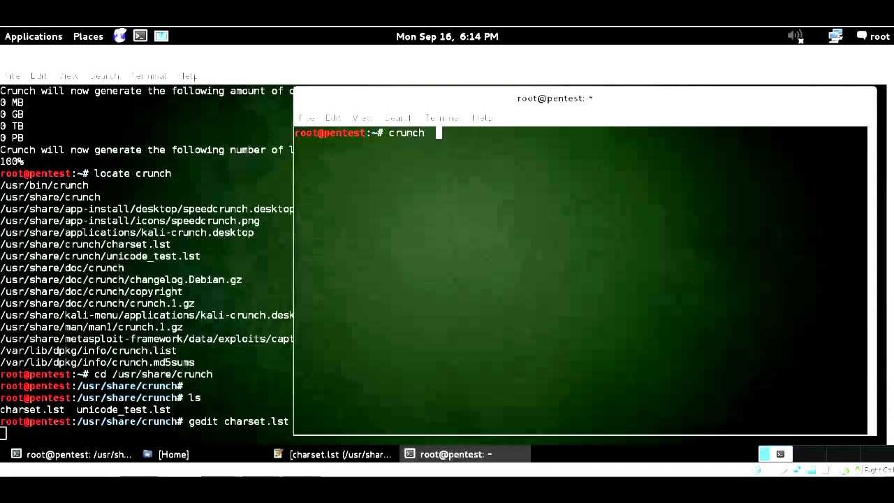 Generate wordlist using Crunch in Kali for password cracking