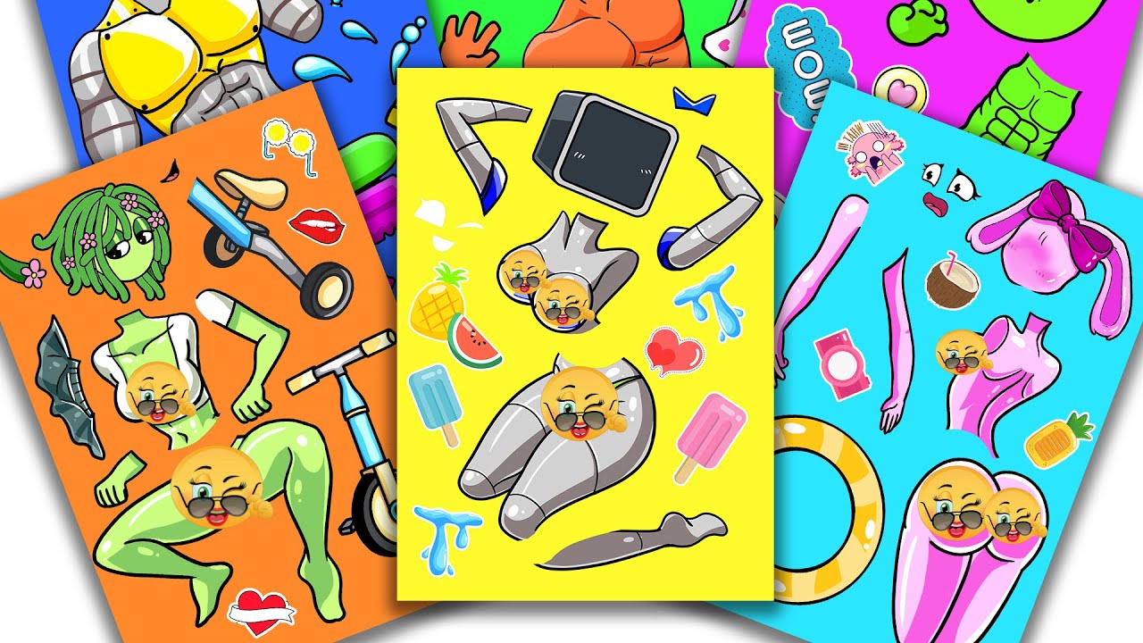 Peel & Play💞Incredibox Sprunki Sticker Book - Computer x FunBot, Pinki x Oren, Vineria x Lime