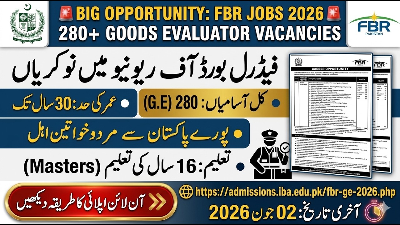FBR Goods Evaluator Jobs 2026 | Federal Board of Revenue Jobs 2026 | Online Apply Method