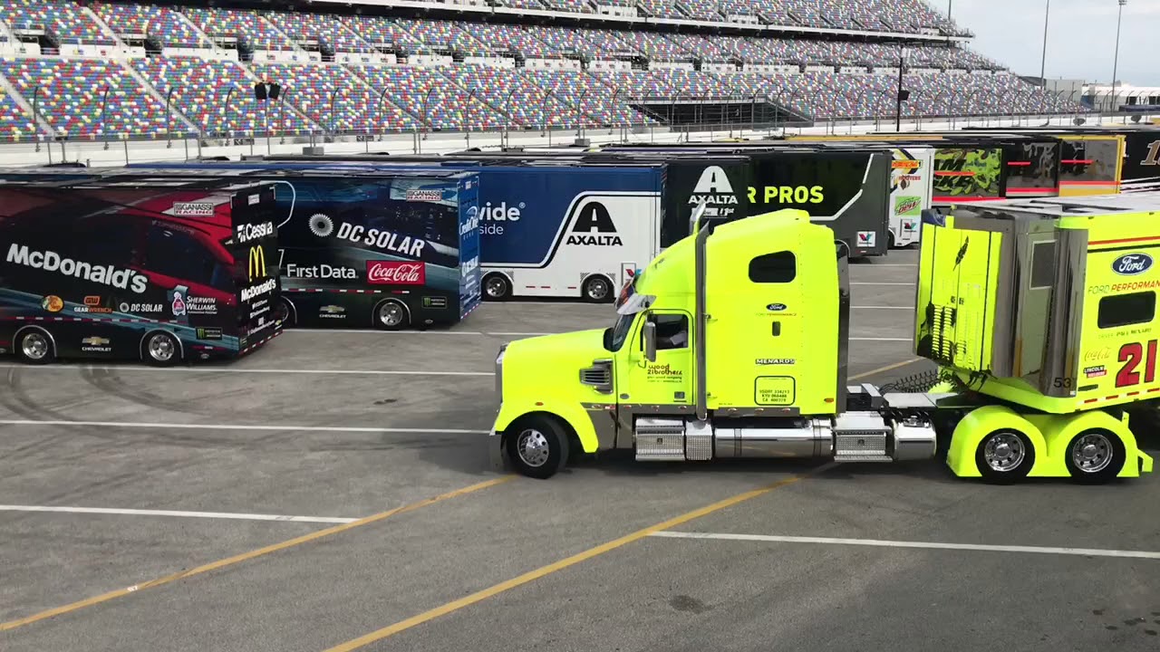 NASCAR Monster Energy Cup Series haulers arrive at Daytona International Speedway