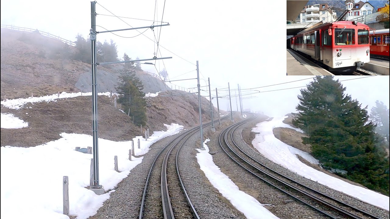 ★ 4K 🇨🇭Vitznau - Rigi Kulm cab ride, 1317m climb on Europes first rack railway [03.2022] Switzerland