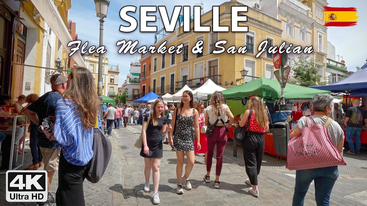 🪞🩰Flea Market in Feria & San Julian Area - 4K Virtual Walking Tour, Spain
