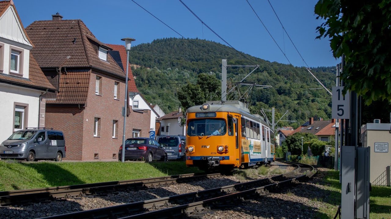 rnv Gebiet: Mitfahrt im GT8K 4116 auf der  Linie 25 von der Burgstraße bis Schriesheim Bahnhof