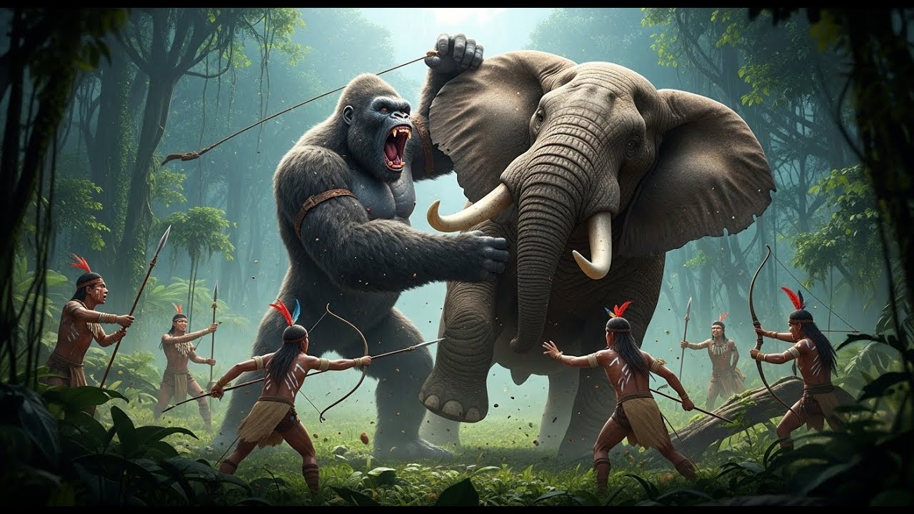 Who Wins? King Kong vs Elephant Fight with Amazon Jungle Hunters