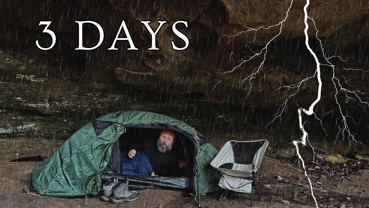Riding out an INSANE THUNDERSTORM in a Massive Cave | TEMU gear camp