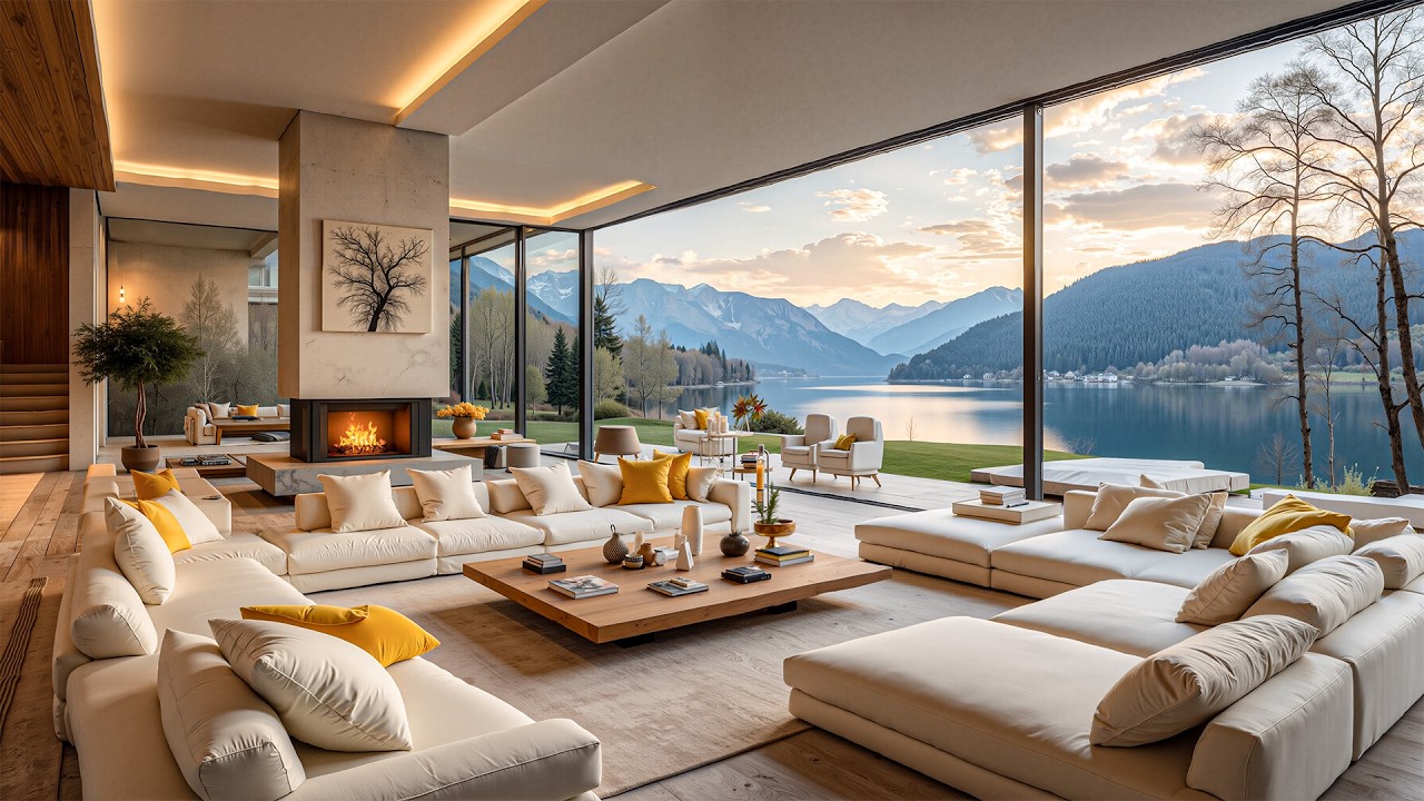 Relaxing Jazz Music And A Serene Winter Lake View - Dreamy Jazz Music In A Cozy Luxury Apartment