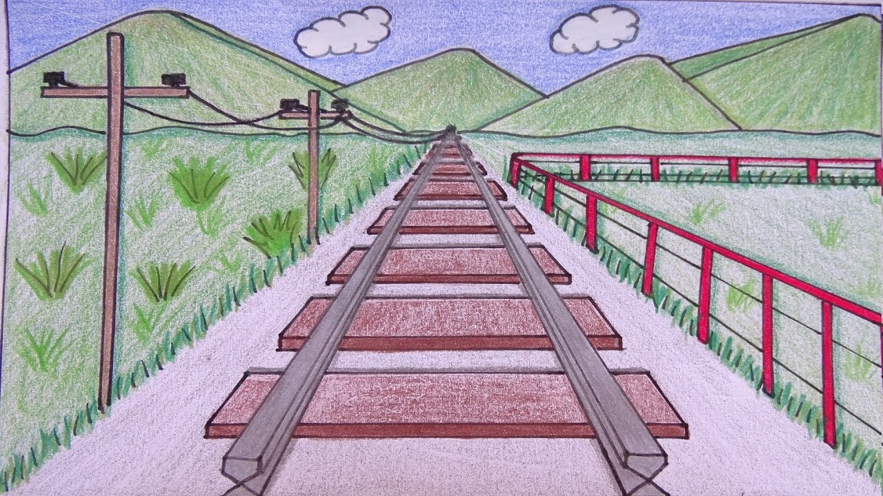 Perspectiva com 1 Ponto de Fuga - Trilhos/Postes/Cercas - Construindo Cenário/Paisagem (vídeo 4)