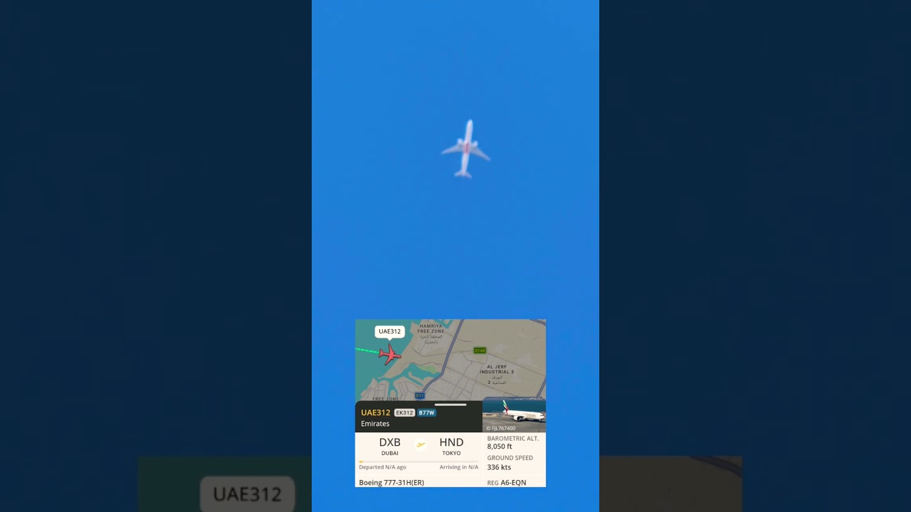 Boeing 777 Soaring Over Ajman Sky | Emirates Flight Dubai to Tokyo. 