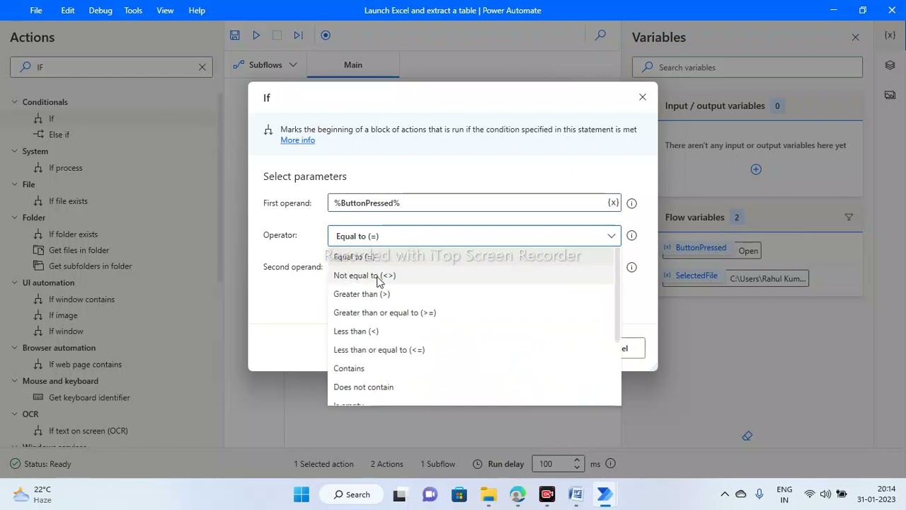 How to launch excel with the help of If Activity