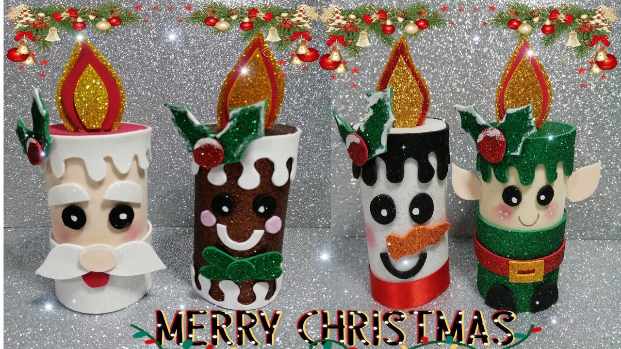 🎄Adornos Navideños con tubos de cartón /personajes navideños/velas navideñas🕯️⛄