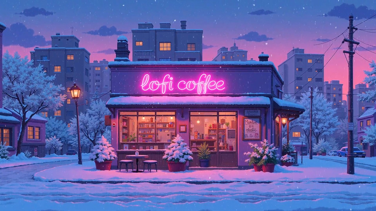 Peaceful Winter ❄️ Snowy Corner Evening with Lofi Coffee☕Winter Music for Relax, Work & Reading.