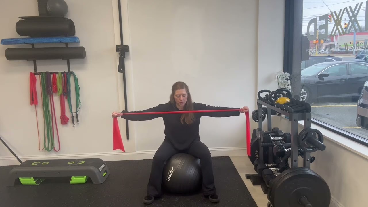 Seated Pelvic Floor and Core brace with Shoulder Band Pull Aparts