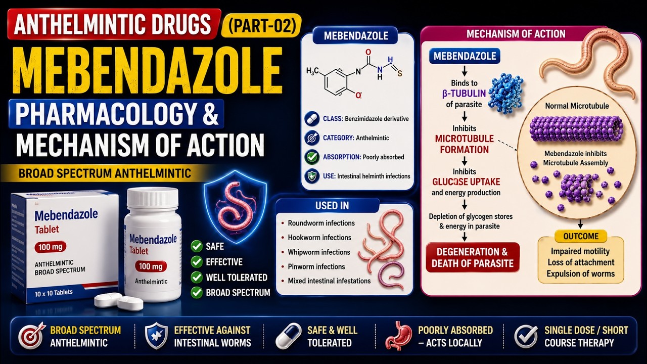 Anthelmintic Drugs (Part-02) Mebendazole  Pharmacology & Mechanism of Action | Mebendazole Drugs