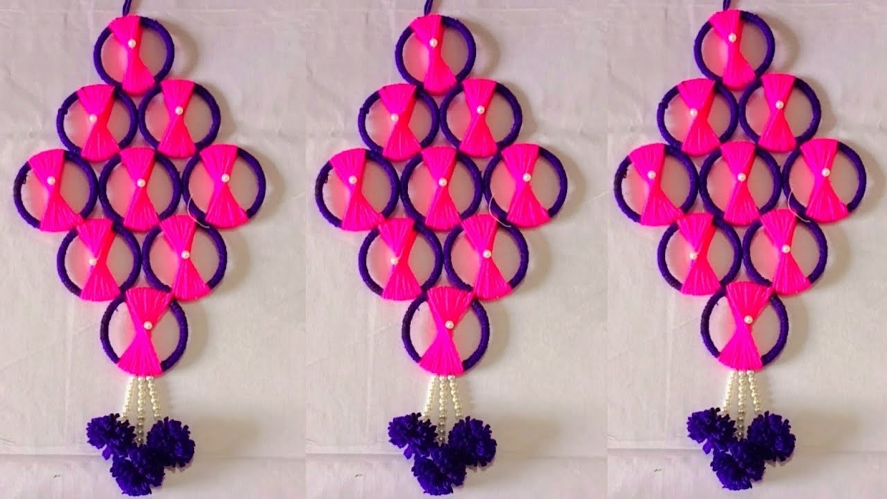Simple woolen wall Hanging Crafts Ideas with old Bangles | Old Bangles Reuse Idea
