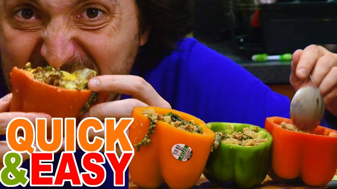 EASY CHEESY Stuffed Bell Peppers 먹방 ASMR | HOW TO RECIPE AND TASTING | * Gluten + Carb Free *