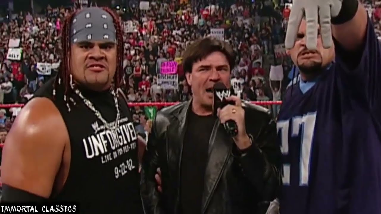 Stephanie Mcmahon, Billy & Chuck attack Eric Bischoff & 3 minute warning:WWE RAW September 16,2002