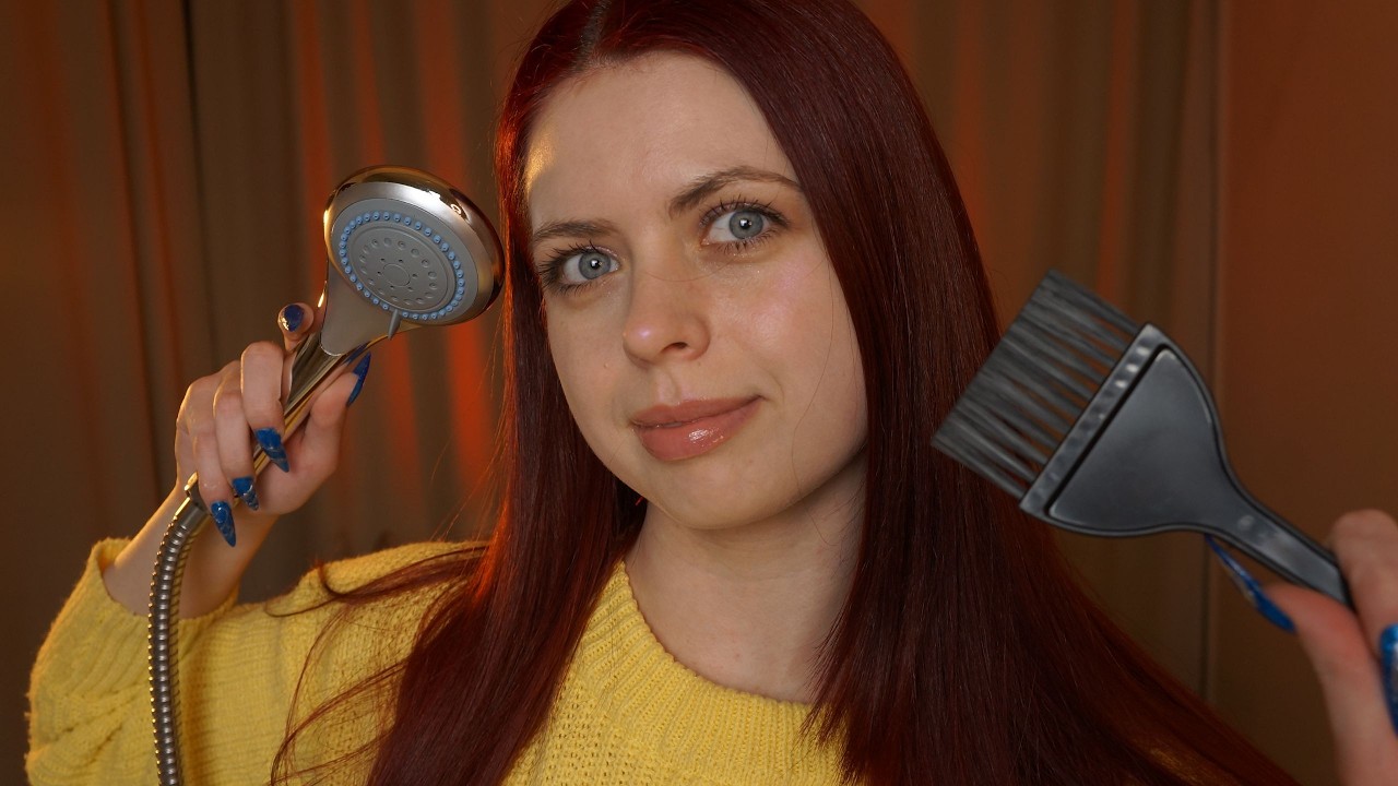 [ASMR] ❤️ Let Me Dye Your Hair Red | Brushing, Layered Sounds, Barbershop