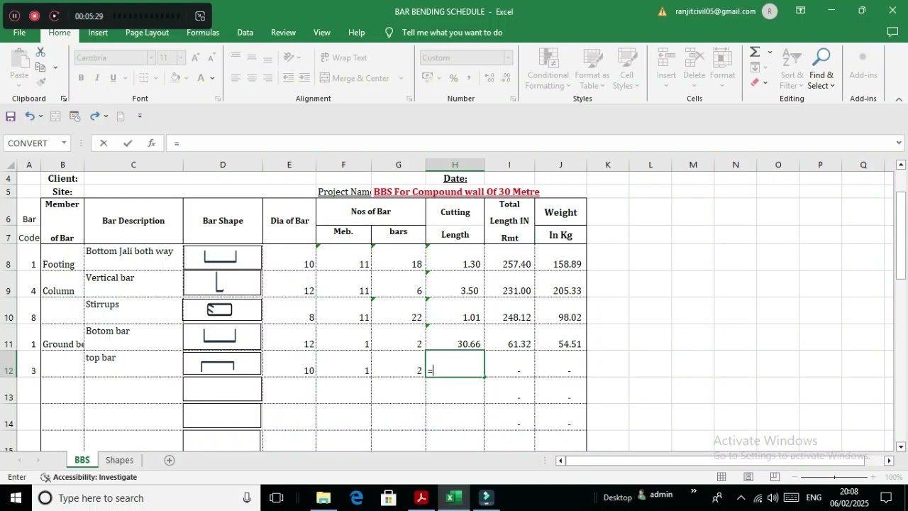 BAR BENDING SCHEDULE I How To calculate Steel in Compound wall I BBS FOR COMPOUND WALL
