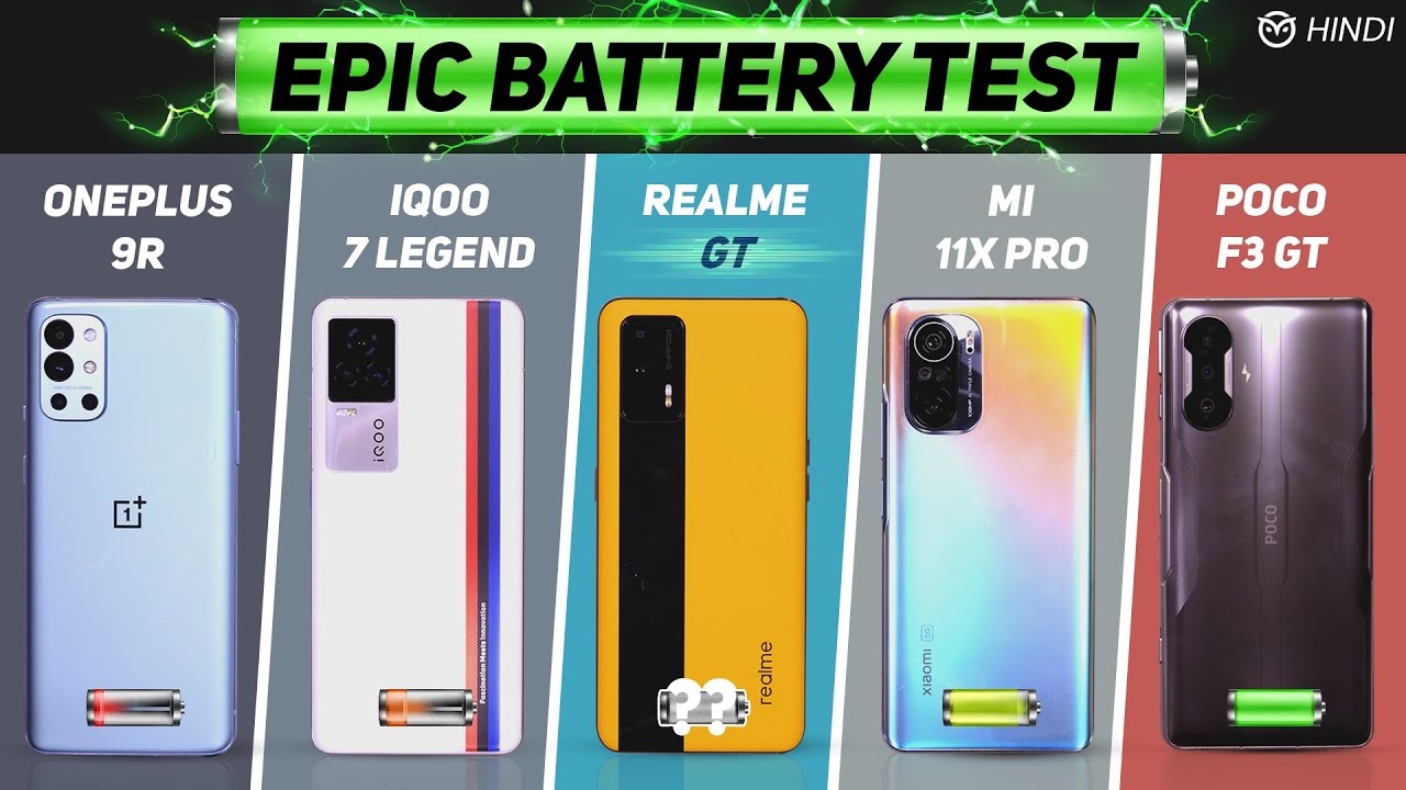 Realme GT vs Mi 11x Pro, iQOO 7 Legend, Oneplus 9R, Poco F3 GT Battery Drain Test | Charging Test