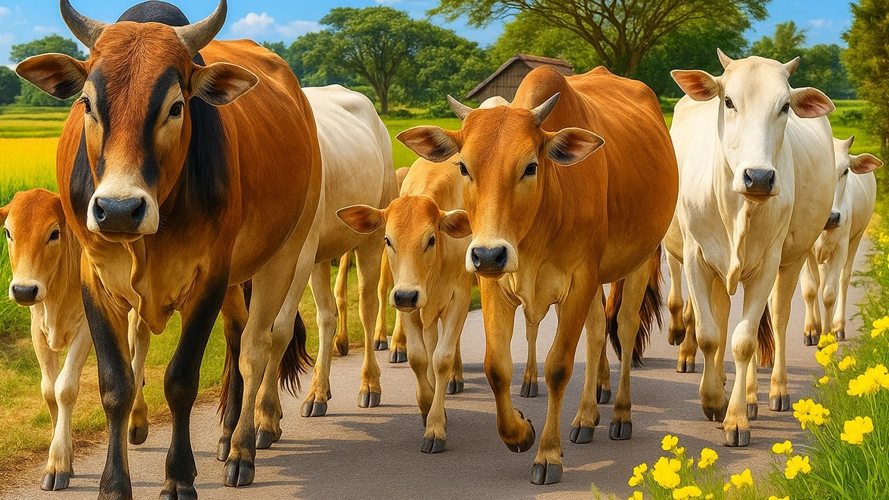 Video of Thousands of Tame Cows Roaming the Streets - Funny Cows, Cows, Dancing Cows, Cow Sounds. 1