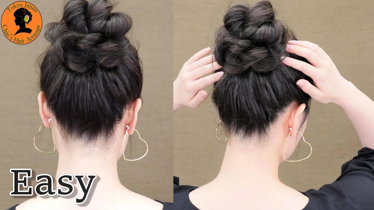 【新作】おだんご髪型 変わったやり方 簡単なロープ編み方法でお団子ヘアアレンジ