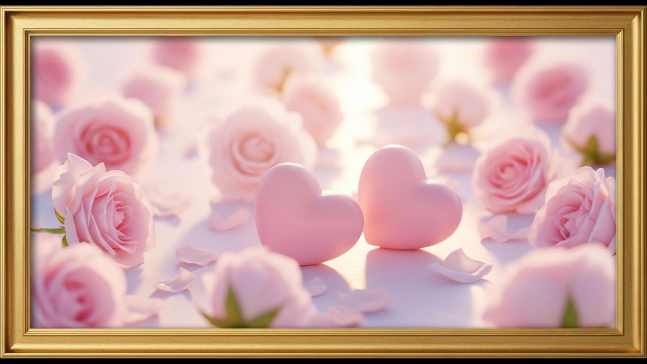Romantic Dream 💖🌹 Pink Roses & Hearts in a Golden Frame | 4K Valentine Art