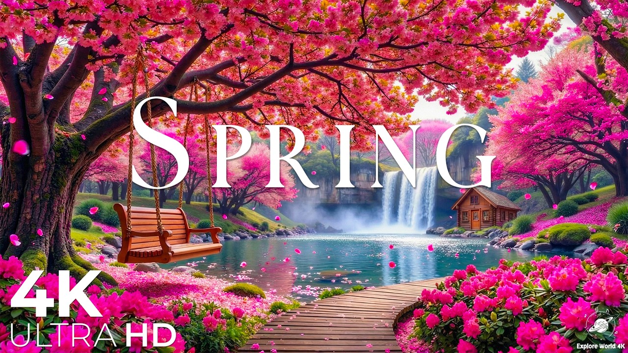 Wiosenne kwiaty 4K &ndash; film lotniczy 🌸 Doliny tulipan&oacute;w, ogrody Sakura i delikatny poranny blask