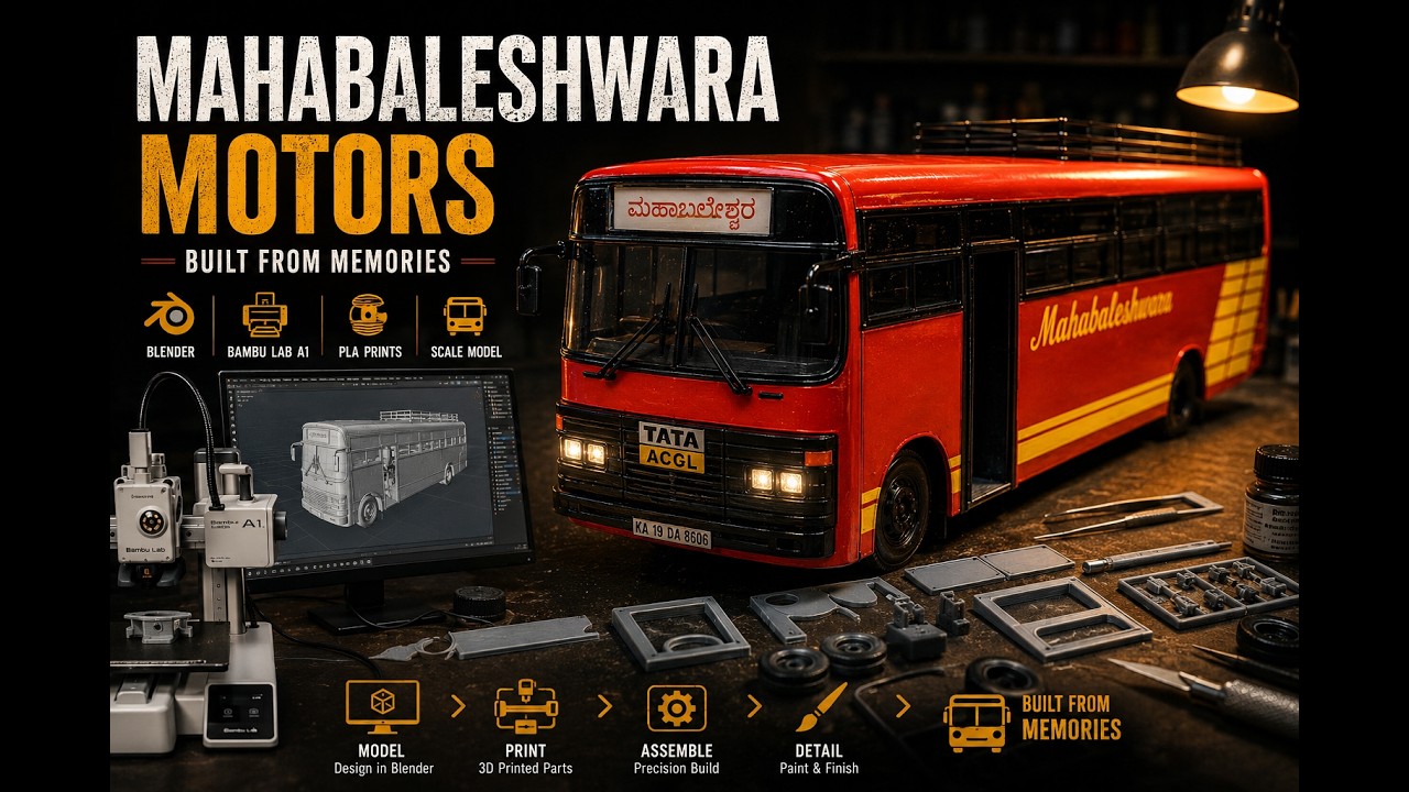 Recreating the Iconic Mahabaleshwara Motors Bus | From 3D Model to 3D Printed