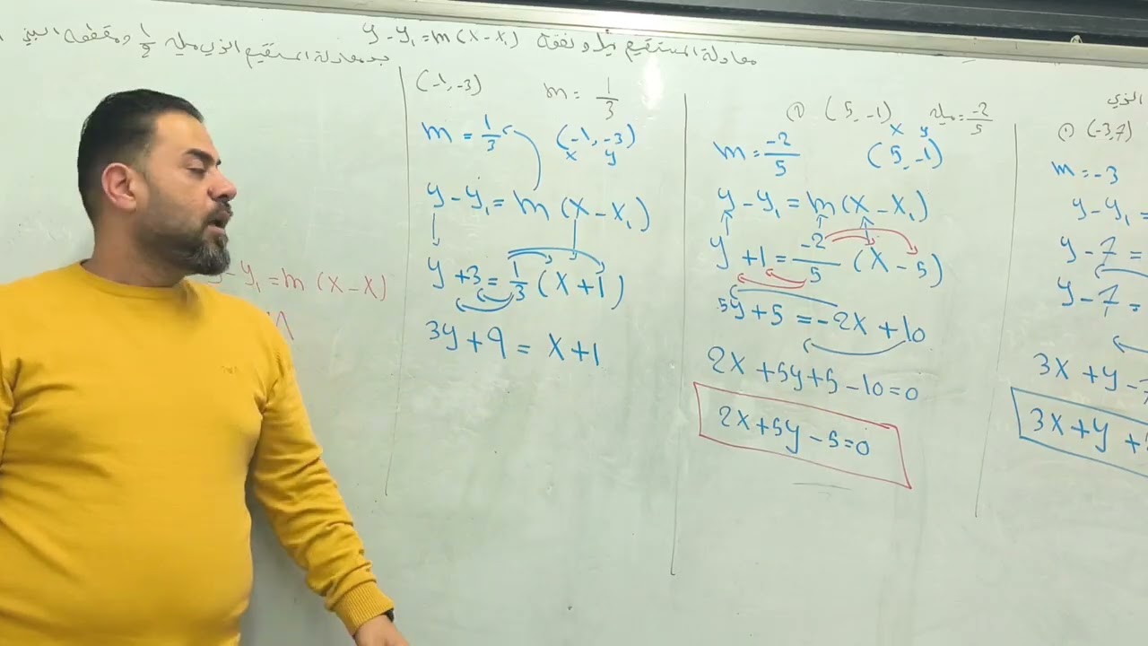 معادلة المستقيم ميل و نقطة / الفصل الرابع / الثالث متوسط