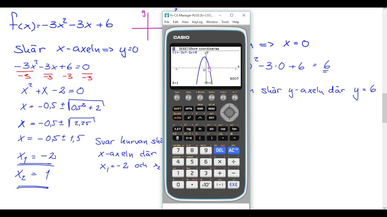 Matematik 5000 Matematik 3b Kap 1 Uppgift 1338 a Grafisk l&ouml;sning CASIO FX CG 50