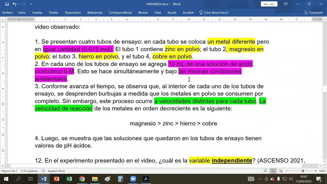 Variables independiente y dependiente, saberes previos y r&uacute;bricas en el &aacute;rea de CyT Secundaria