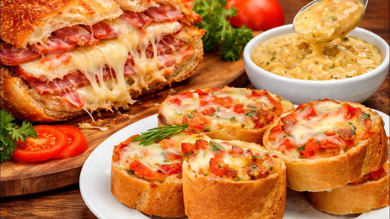  ¡Todos están buscando esta receta! Pan relleno con jamón y mozzarella + salsa especial