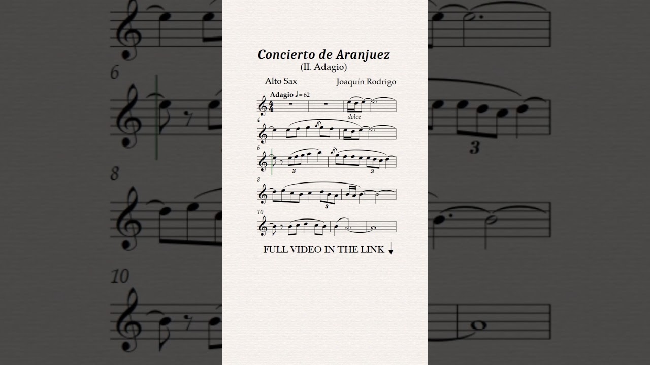 Adagio Aranjuez for Alto Sax - Sheet music & Playalong (Guitar & Strings Backing Track)