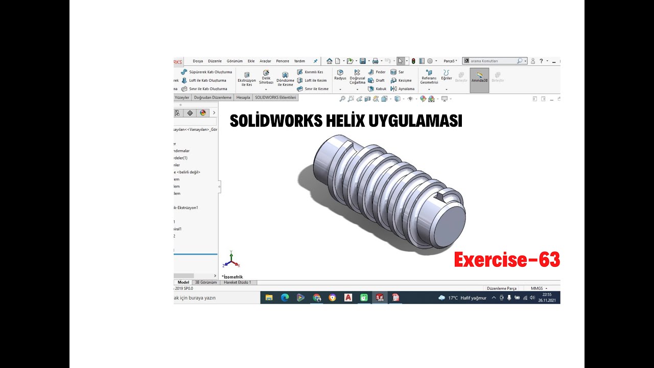 SOLİDWORKS HELİX AND SPİRAL UYGULAMASI EXERCİSE-63