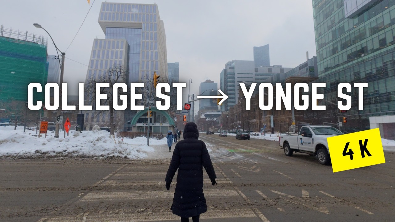 Toronto 🇨🇦 Winter Walk ❄️ | College St to Yonge St via Bay & Sankofa (Dundas) Square, 4K