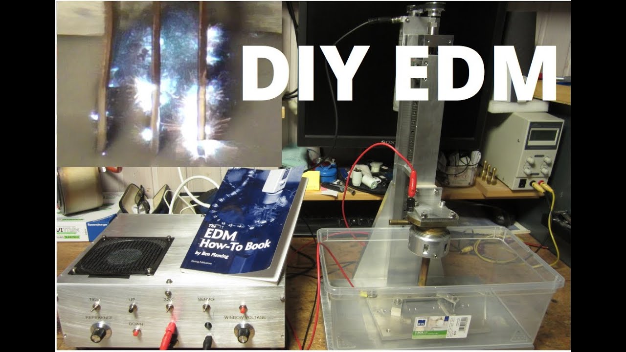 Self made EDM spark eroding machine with the DIY book of Ben Fleming for the home workshop