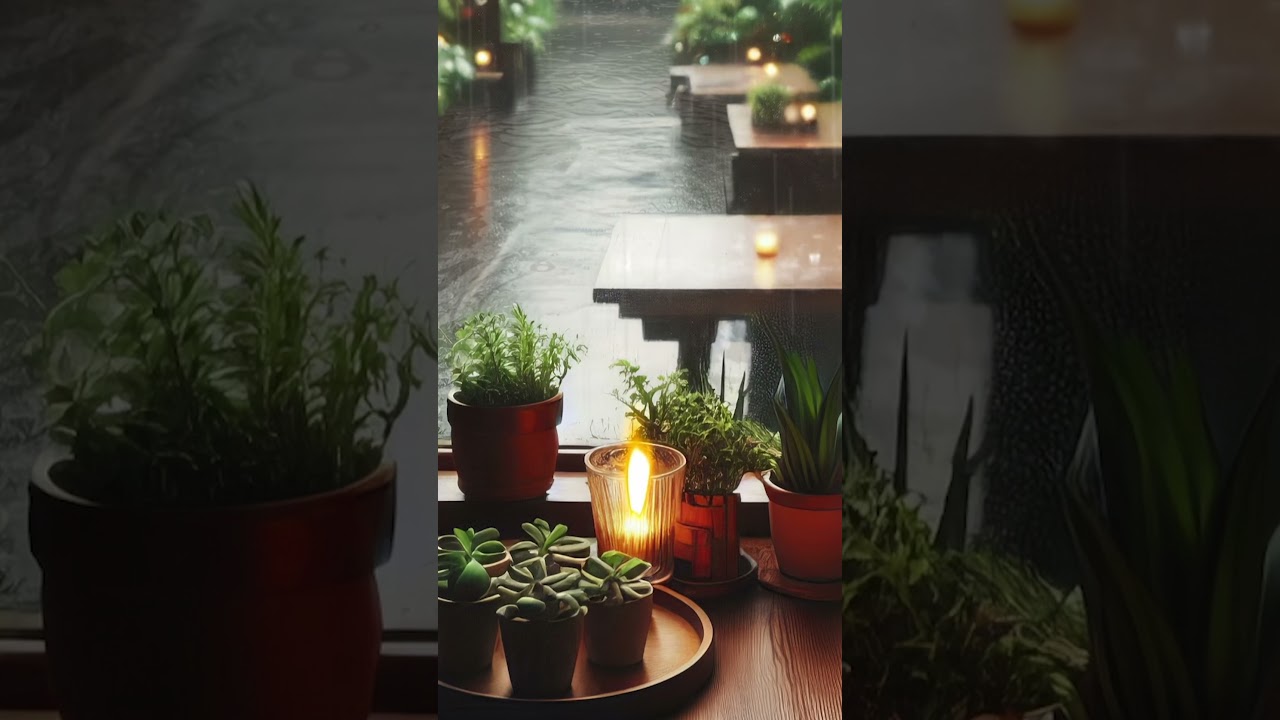 Rainy Caf&eacute; Ambience with Candles & Plants | Cozy Visual Escape
