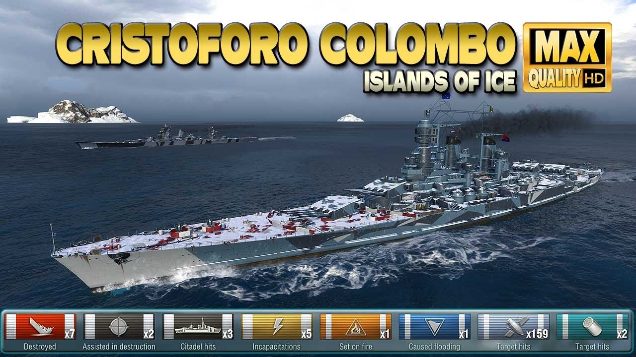 Линкор «Христофор Колумб» на карте Islands of Ice — World of Warships