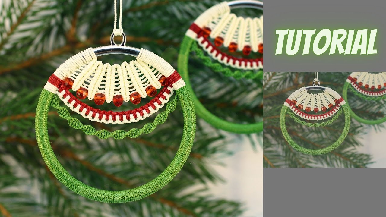 DIY micro macrame bauble, Christmas ornaments tutorial, Xmas sweater ball