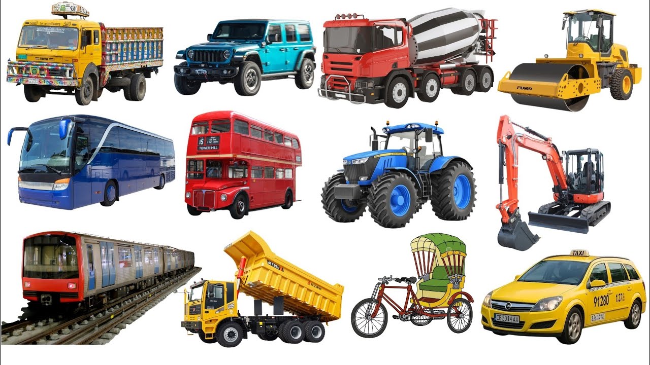 Land Transports  and Construction machines with pictures and video clips in English and  Bangla 