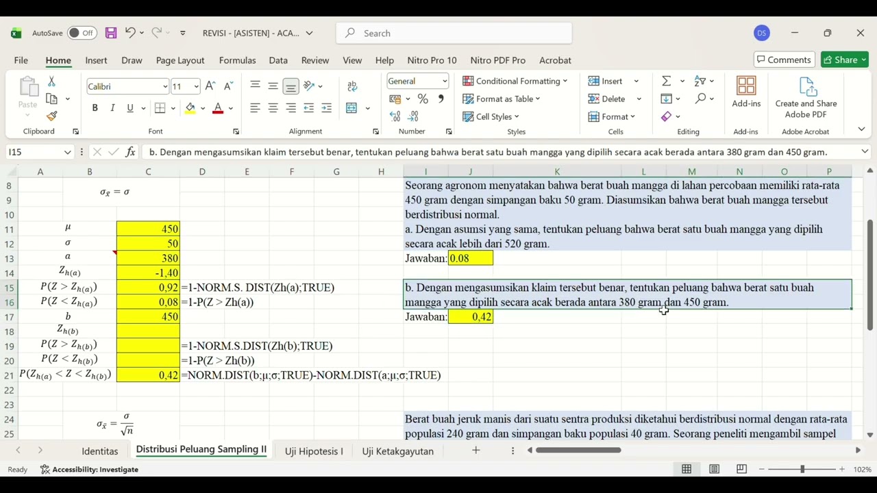 Penerapan Distribusi Sampling II, Uji Hipotesis Rerata Populasi, dan Uji Ketakgayutan