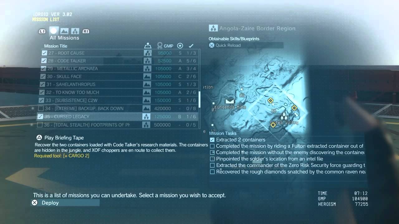 Metal Gear Solid V: The Phantom Pain - Don't need to do Quiet missions to unlock Mission 46