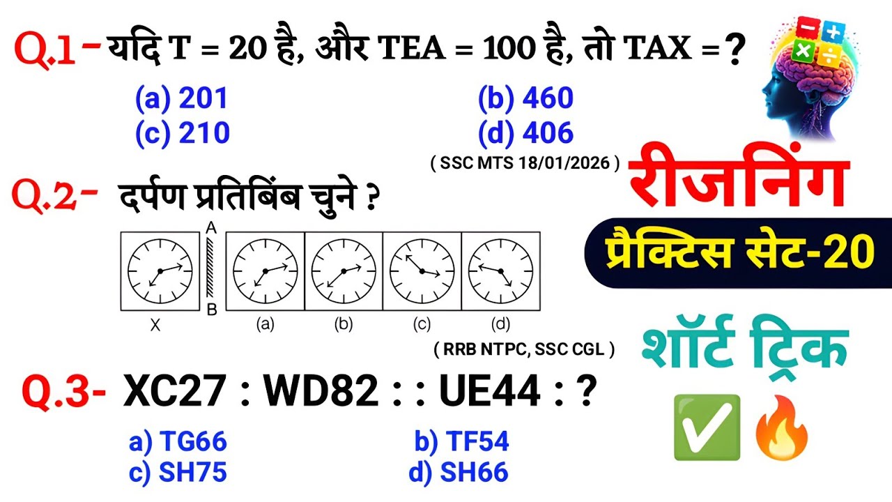 रीजनिंग प्रैक्टिस Set–20 SSC PYQ Question | Analogy Question | GROUP D | RRB NTPC | CGL | UPP SI 