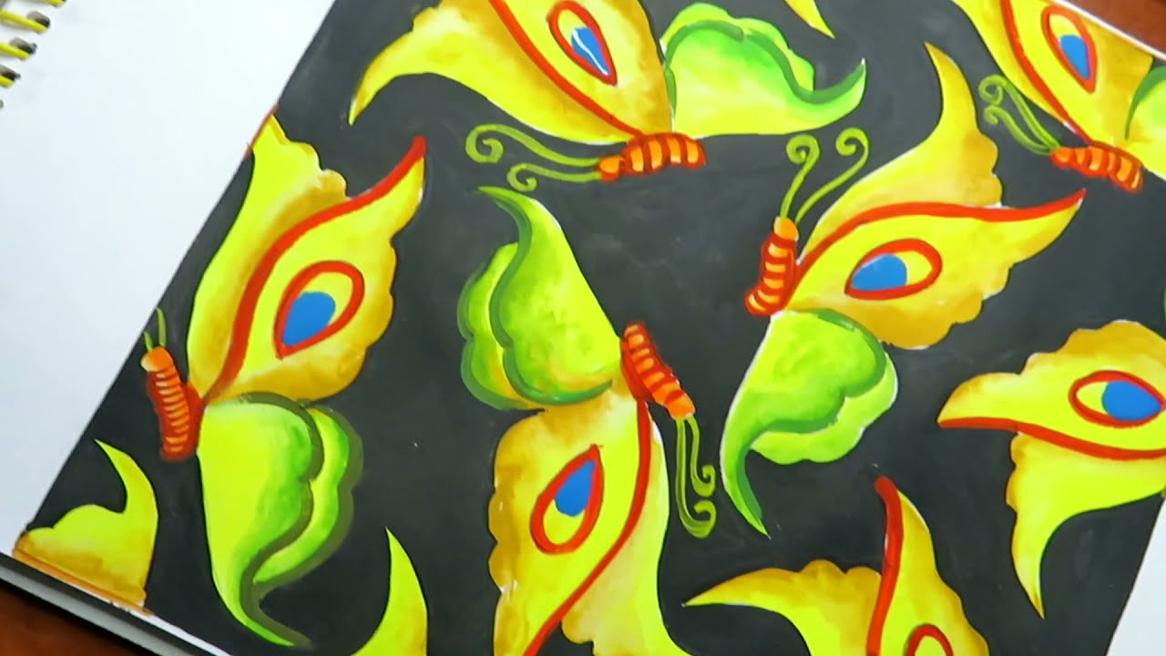 සත්ව රූප ඇසුරෙන් මෝස්තර අඳිමු Butterfly pattern || watercolors ||