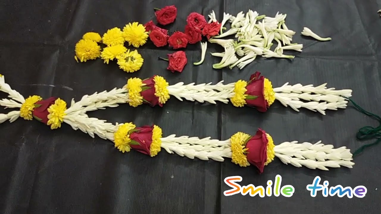Making Garland with using Needle in 3 Different colour Garland / ஊசியில் மாலை நீங்களும் கோர்க்கலாம்