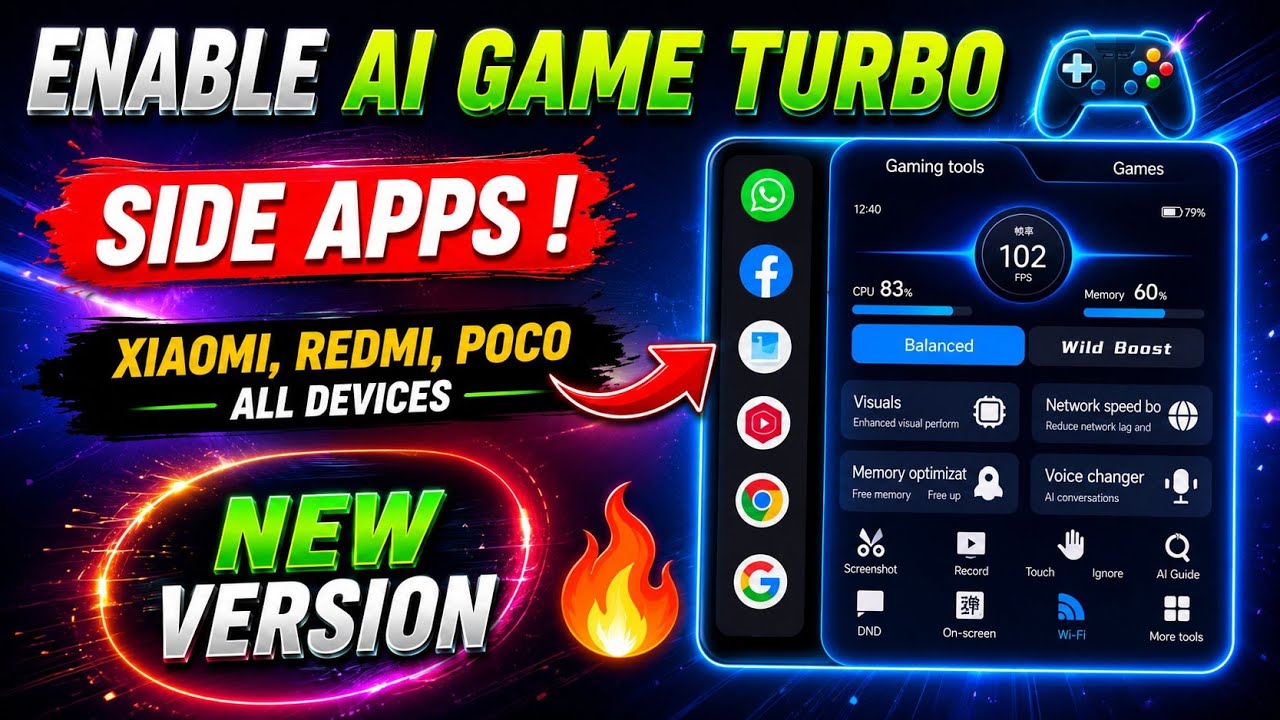 Enable AI Game Turbo 🚀 Side Apps New Version For Xiaomi, Redmi & Poco | Best FPS Boost 2026