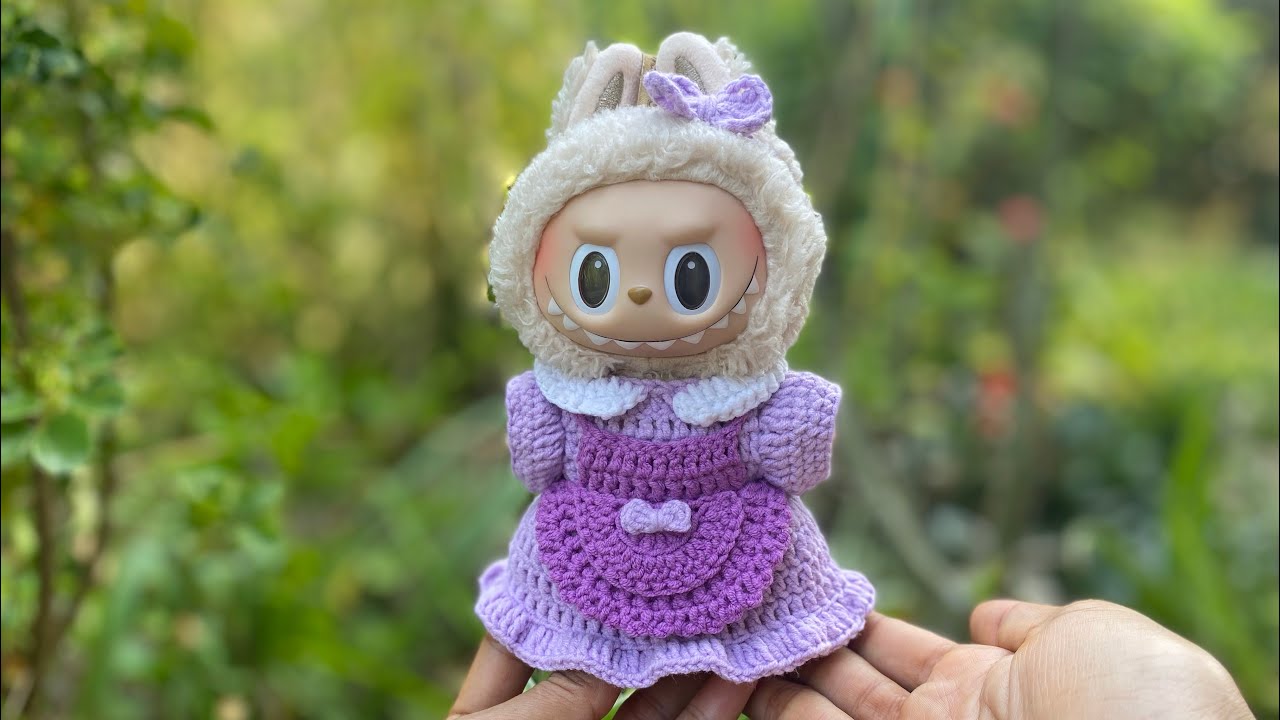 Crochet vintage dress for LaBuBu 17cm/Crochet dress with apron/Crochet clothes for LaBuBu/DIY/Cute